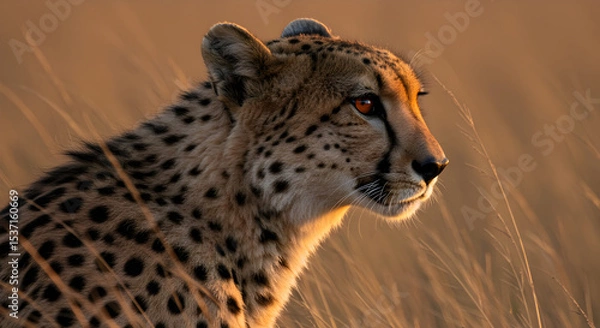 Fototapeta Captivating Portrait of a Cheetah in its Natural Habitat During Golden Hour