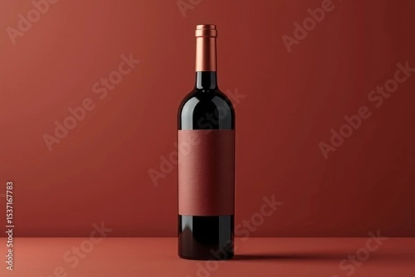 Fototapeta Elegant Red Bottle on Red Background A Sophisticated Still Life with Monochromatic Color Scheme and Clean Lines for Branding