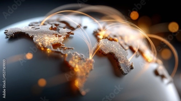 Obraz Global connectivity digital networking across continents modern technology futuristic environment aerial view globalization impact
