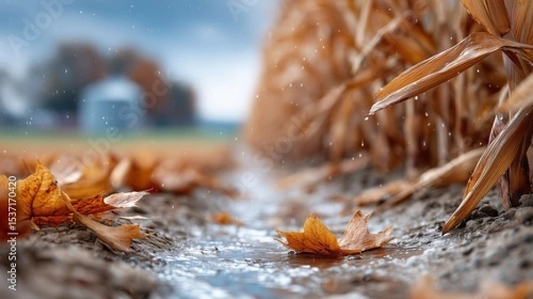 Obraz Autumn rainfall rural landscape close-up photography natural setting low angle tranquil scene