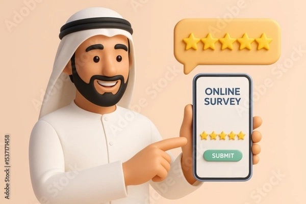 Fototapeta Online survey with five star rating and submit button
