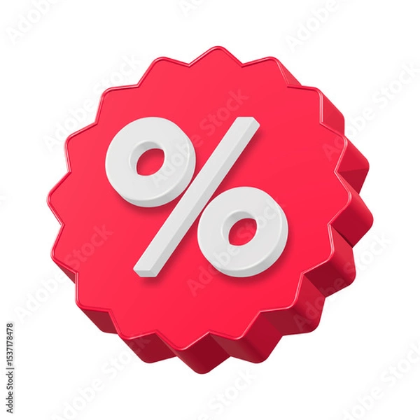 Fototapeta percent sale tag button 3d rendering red color