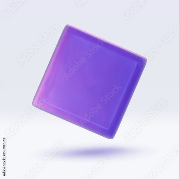 Fototapeta 3d iridescent hologram cube, square, parallelepiped. Render geometry figure in purple, pink, blue colors. Vector illustration isolated on white for design projects, product display, presentation, adv