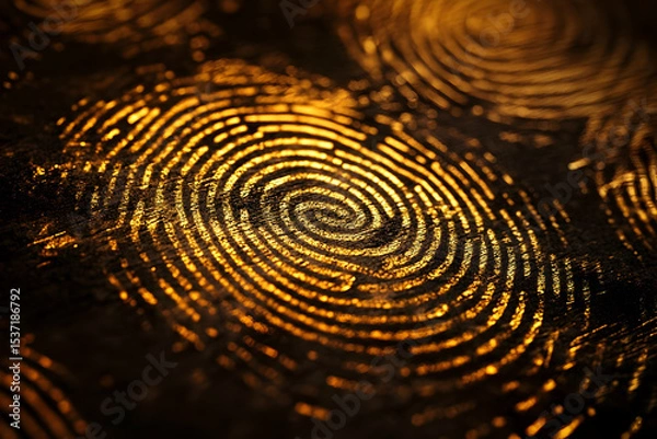 Obraz Close-up of golden fingerprints on dark surface in intricate pattern