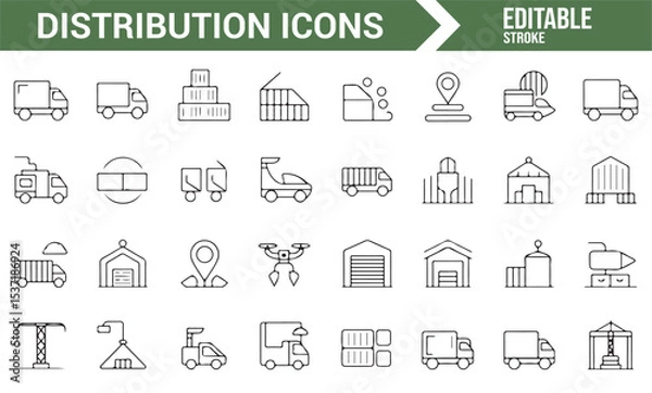 Fototapeta Distribution, Trucking, and Delivery Icons for Transportation Projects