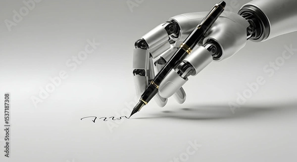 Obraz Robotic Hand Writing with Elegant Pen on White Surface