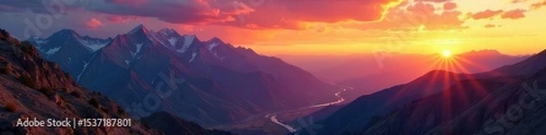 Fototapeta Majestic Utah mountain range at sunset, casting long shadows across the valley Rugged peaks, vibrant colors, dramatic lighting Perfect for travel, nature, and landscape projects , view, nature