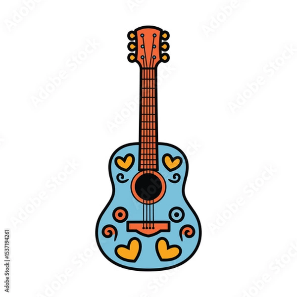 Obraz A charming, stylized acoustic guitar with a bright and playful design.