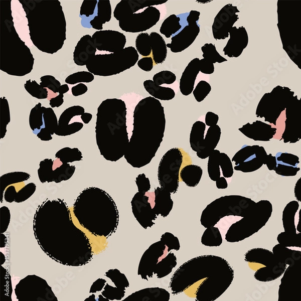 Fototapeta Leopard spots seamless pattern design. Vector gray background, wallpaper, wrapping paper, fabric, print