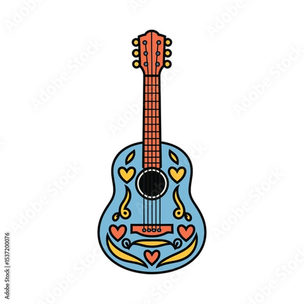 Obraz A charming, stylized acoustic guitar with a bright and playful design.