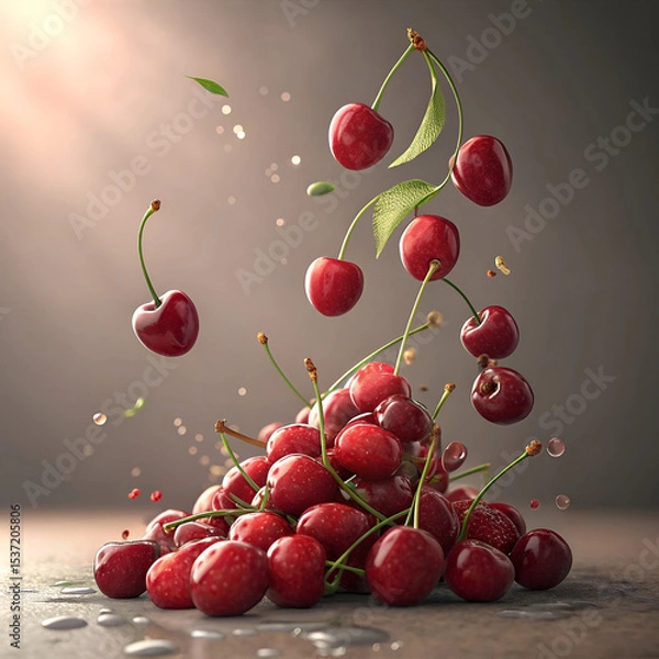 Fototapeta red cherries on the table