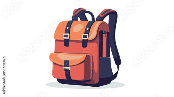 Fototapeta A stylized illustration of an orange and navy blue backpack. The backpack is depicted in a slightly three-dimensional style with visible texture and highlights to suggest leather or a similar