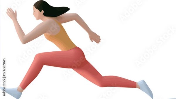 Fototapeta A digital illustration depicts a woman in motion, running. She is rendered in a stylized, slightly cartoonish manner, with simplified features and smooth shading. The woman has long dark hair,