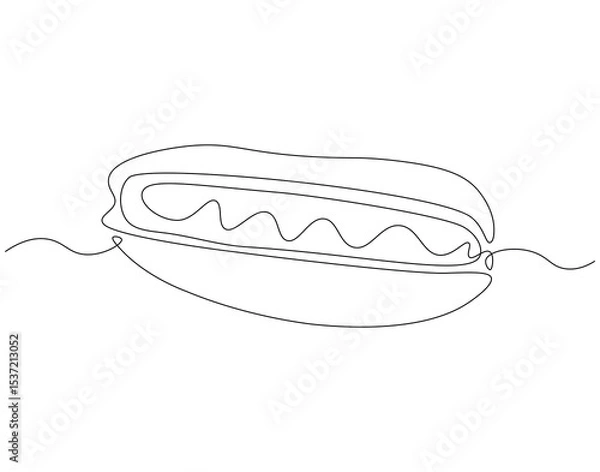 Fototapeta Hot dog continuous line. Continuous one line drawing of hot dog. American, fast food concept. Single line drawing