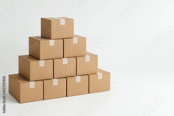 Obraz Stacked Cardboard Boxes: Shipping, Delivery, and Packaging Concepts