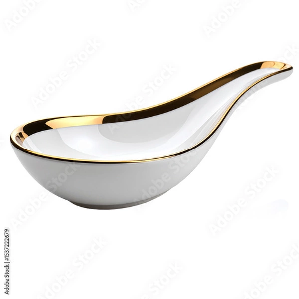 Obraz Elegant white porcelain spoon with golden trim for culinary use on transparent background