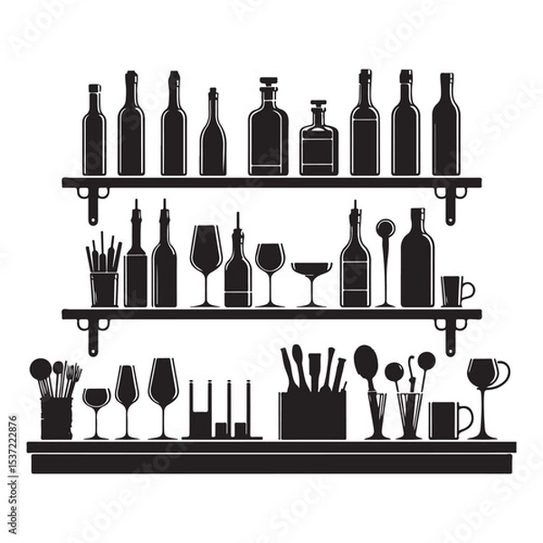 Obraz Detailed silhouette bar shelf filled with bottles and glasses