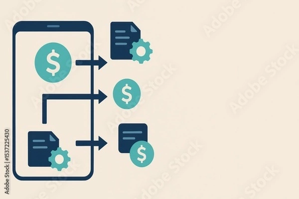 Obraz Mobile Finance Management with Dollar Icons and Document Graphic Elements