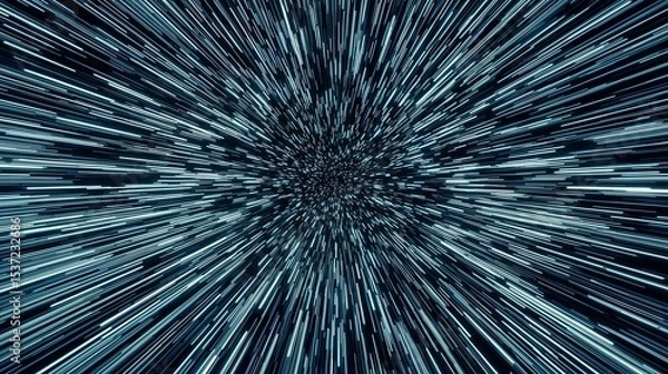 Fototapeta Abstract light trails converge toward center simulating high speed travel effect