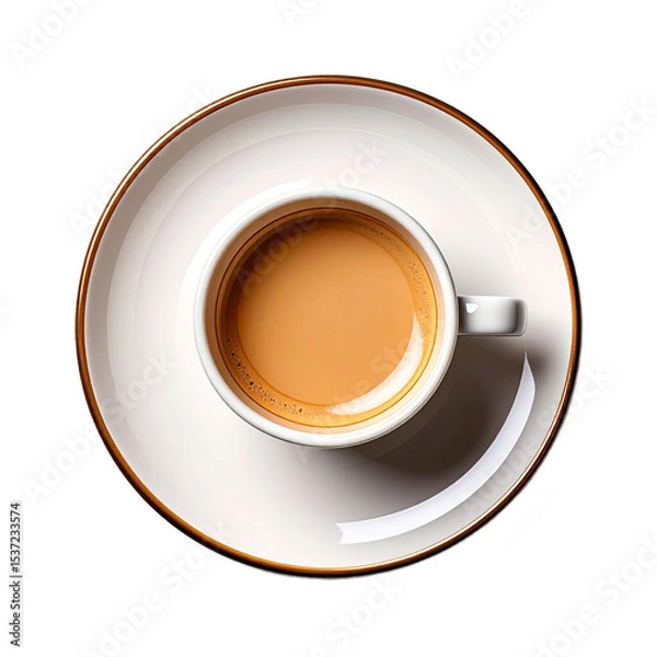 Obraz Invigorating coffee drink in porcelain cup, stimulating morning beverage top view on transparent background