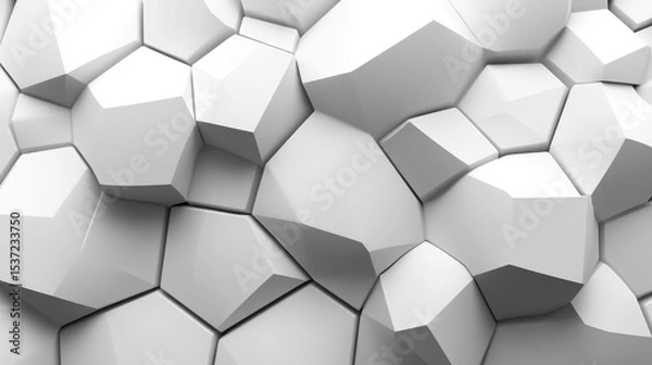 Obraz Abstract white geometric shapes create a textured surface. The design features various polygonal forms arranged closely together, emphasizing modern aesthetics.
