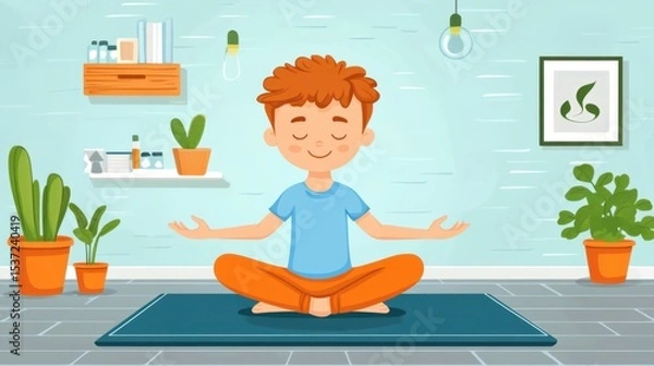 Obraz Physical education clipart Concept a child doing a yoga pose with calm expression, natural light, serene background, focus on balance