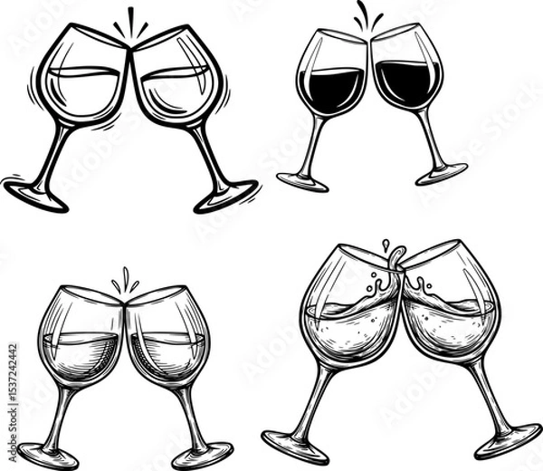 Obraz clinking wine glasses hand drawn vector sketch
