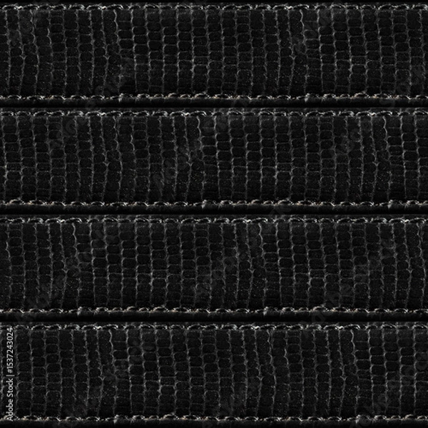 Fototapeta Seamless 4k photo texture material of black colored snake skin leather straps surface.