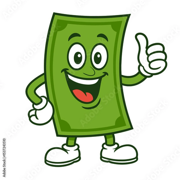 Fototapeta Happy cartoon dollar bill giving thumbs up isolated on transparent background, png image 