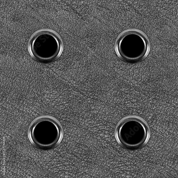 Fototapeta Seamless 4k photo texture material of gray colored leather with rivet holes.