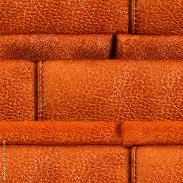 Fototapeta Seamless 4k photo texture material of light brown folded leather surface with seams.