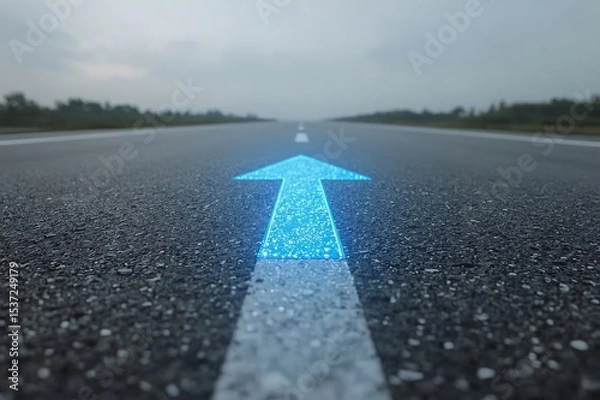 Obraz LED arrows, futuristic road, digital sidewalk, glowing arrows, raised arrows, directional travel, above ground, distant cityscape, future city, sci-fi architecture, holographic towers, neon lights, ci