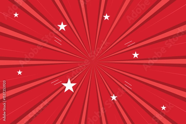 Fototapeta Dynamic red radial background with stars and motion lines for a vibrant design.