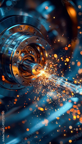 Obraz Precision welding process with sparks on a metallic machinery component