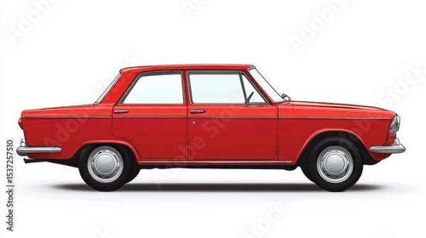 Obraz Vehicle clipart on white background Concept a classic red car from a side view, bright, even lighting, clean lines, isolated