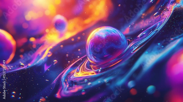 Fototapeta Abstract space pattern with colorful planets, and swirling cosmic dust in vibrant galactic hues