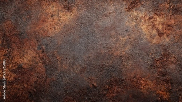 Obraz A textured surface displays an array of rusty tones and patterns. The colors range from deep browns to vibrant oranges, reflecting wear over time. Natural light emphasizes the rugged details