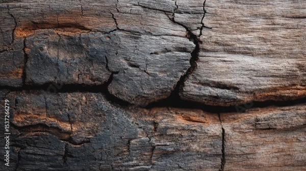 Fototapeta Texture of aged wood highlights unique cracks and color variations. The image captures the beauty of weathered timber, presenting a rustic and natural aesthetic