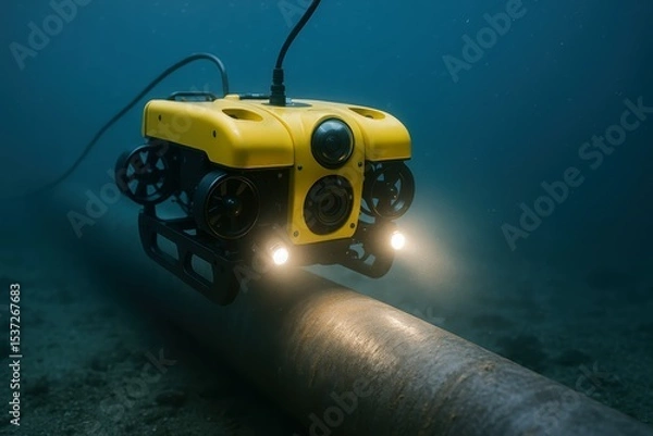 Fototapeta Remotely Operated Vehicle inspecting underwater pipeline