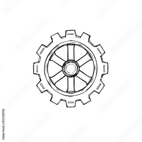 Obraz Hand drawn sketch of a gear cogwheel