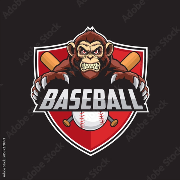Obraz baseball club logo monkey vector illustration design