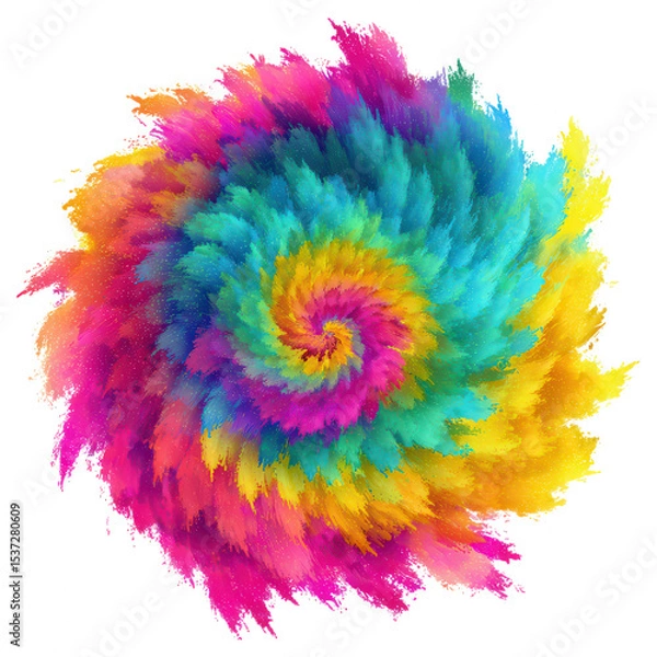 Fototapeta Colorful spiral explosion with vibrant pink, yellow, blue, and green hues creating dynamic and energetic abstract pattern full of motion and vivid expression