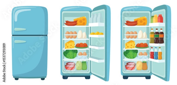 Obraz Full and Empty Light Blue Refrigerator Illustration