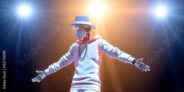 Obraz photo of ai robot dressed as hiphop rap star performing on stage