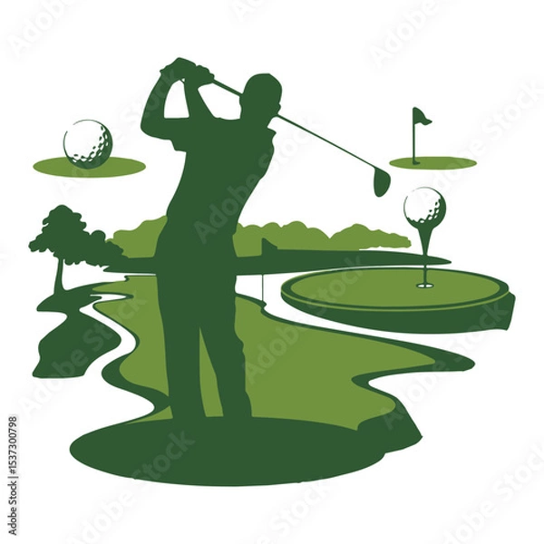 Fototapeta Golfer Swinging on the Green