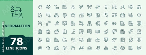 Fototapeta Information vector line icon set. News line icon set. Minimalist icons collection. It contains symbols to data, info, help, tech, man, news and more. Vector illustration.