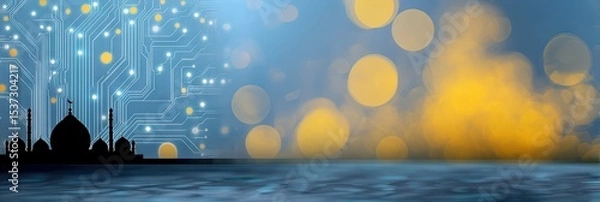 Obraz photo of eid al-fitr, isolated on circuitry background, copy space