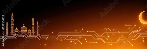 Obraz photo of eid al-fitr, isolated on circuitry background, copy space