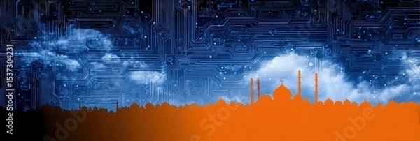 Obraz photo of eid al-fitr, isolated on circuitry background, copy space