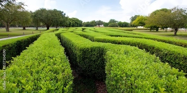 Obraz photo of gorgeous hedge maze with green bushes for walls